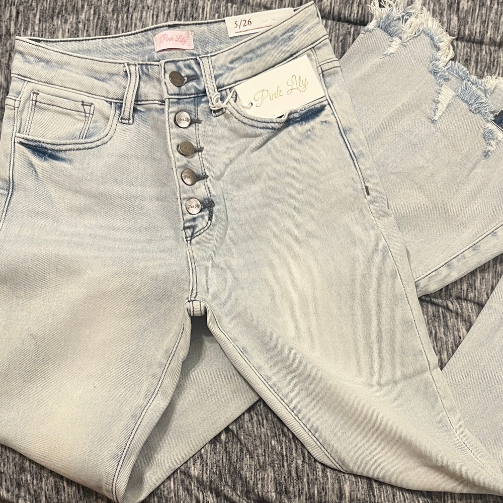Pink Lily Light Wash High Rise Button-Fly Jeans